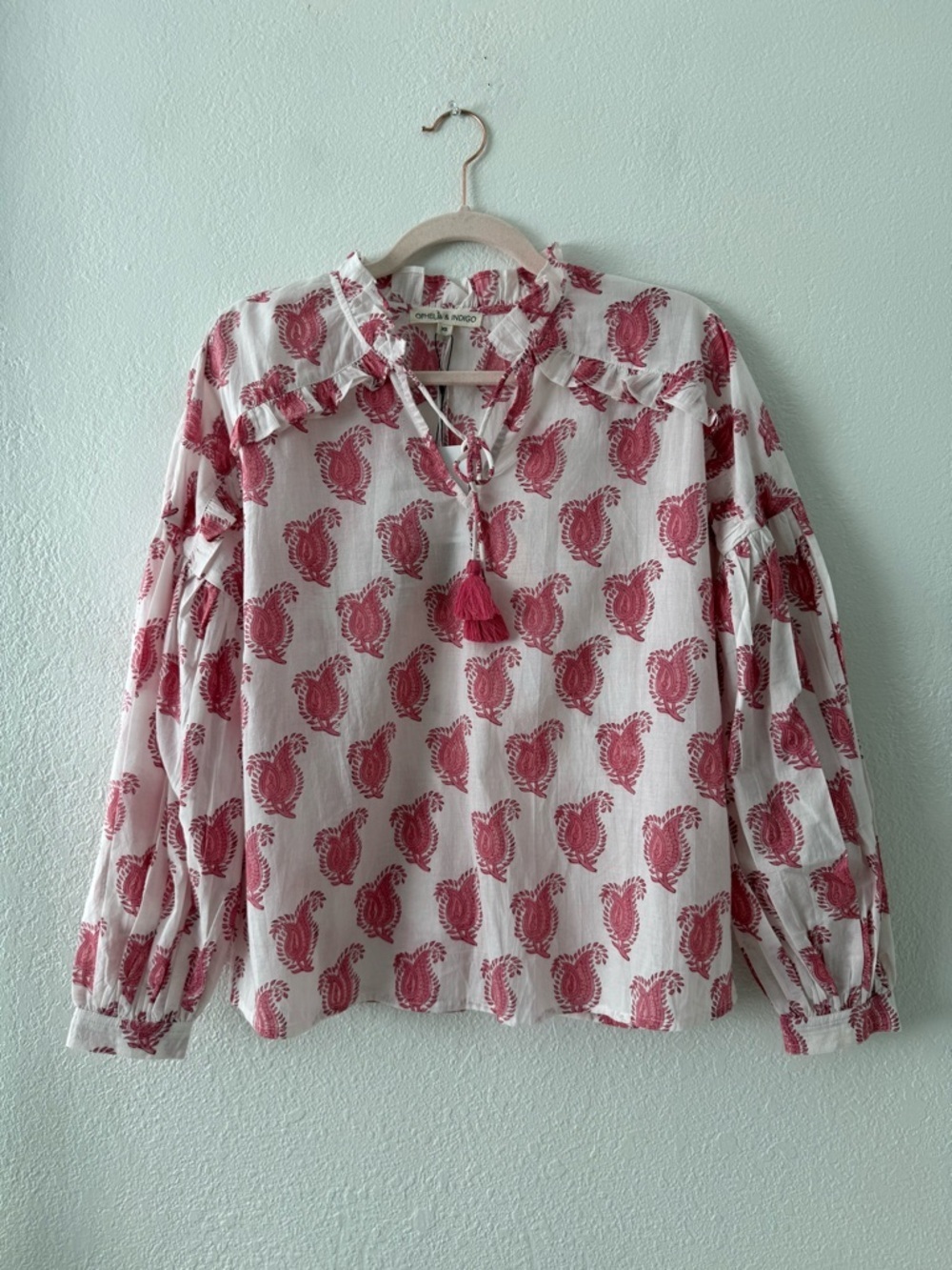 Ophelia & Indigo Lily Top Paisley Puff Long Sleeve Feminine Top Size XS